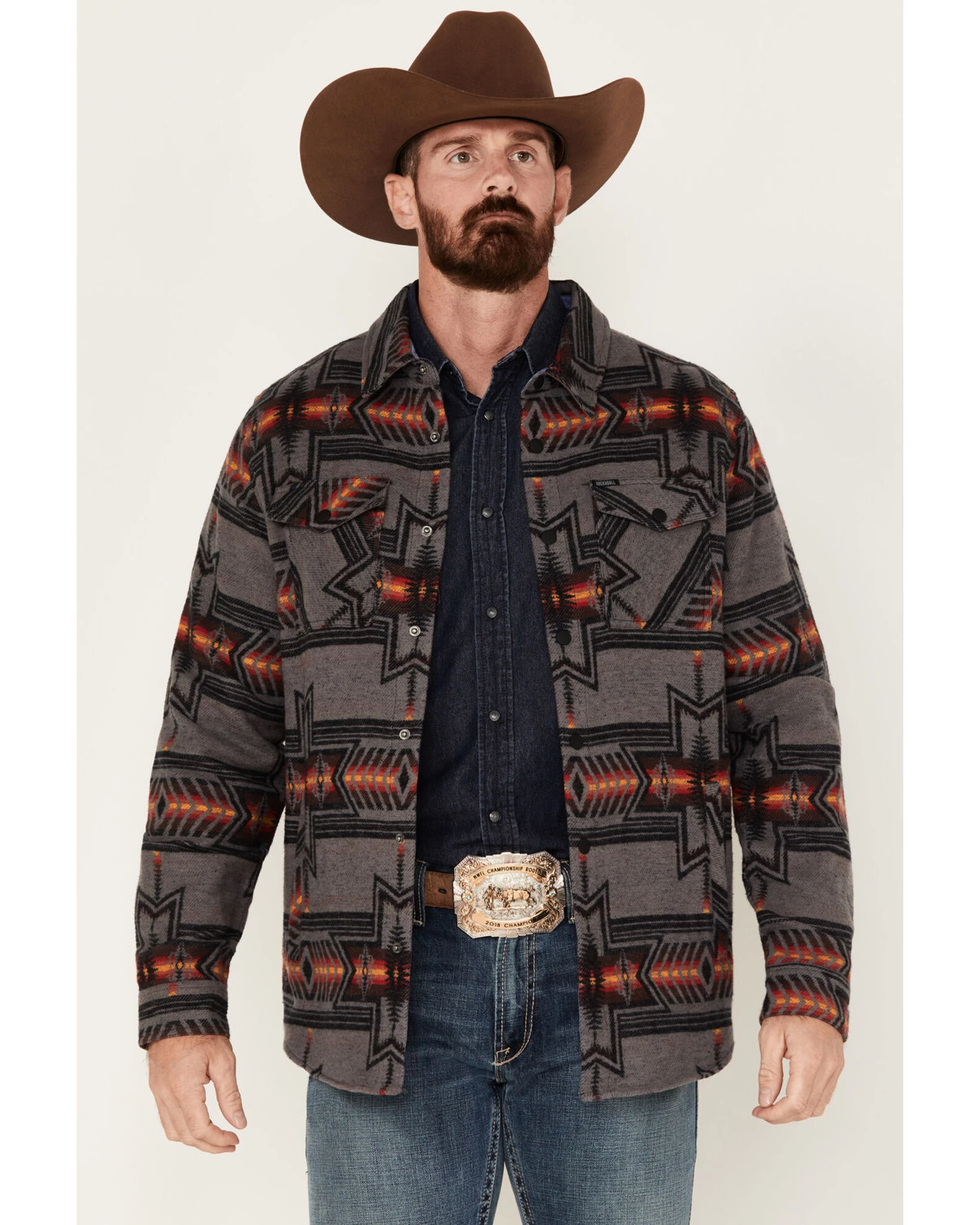 Rock & Roll Denim Men's Southwestern Print Shacket 1 Rock & Roll Denim Men's Southwestern Print Shacket