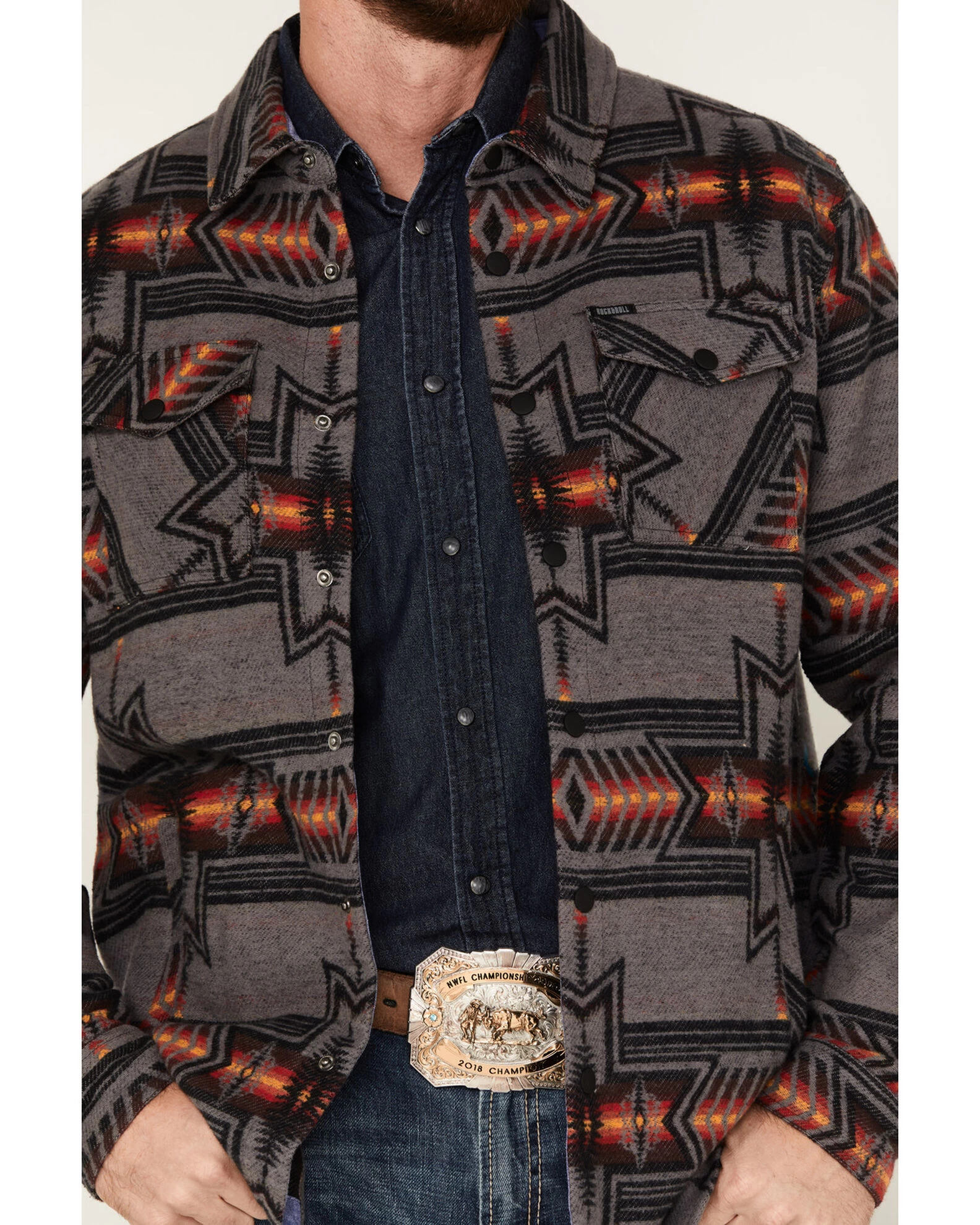 Rock & Roll Denim Men's Southwestern Print Shacket 3 Rock & Roll Denim Men's Southwestern Print Shacket - Image 3