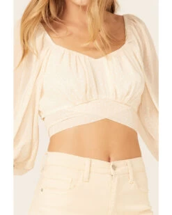 Beyond The Radar Women's Sheer Dot Puff Sleeve Crop Top -Cowboy Pradise 2000376248 110 P3