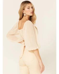 Beyond The Radar Women's Sheer Dot Puff Sleeve Crop Top -Cowboy Pradise 2000376248 110 P4