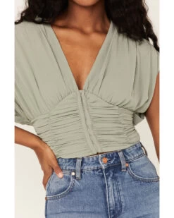 Free People Women's Aria Ruched Corset Crop Top -Cowboy Pradise 2000378055 341 P3
