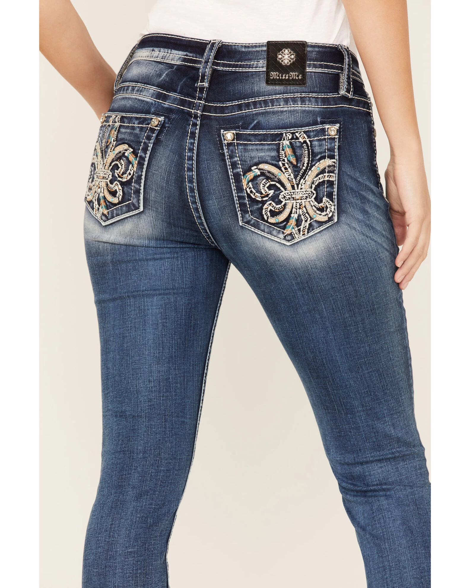 Miss Me Women's Dark Wash Mid Rise Embroidered Fleur De Lis Jeans 2 Miss Me Women's Dark Wash Mid Rise Embroidered Fleur De Lis Jeans - Image 2
