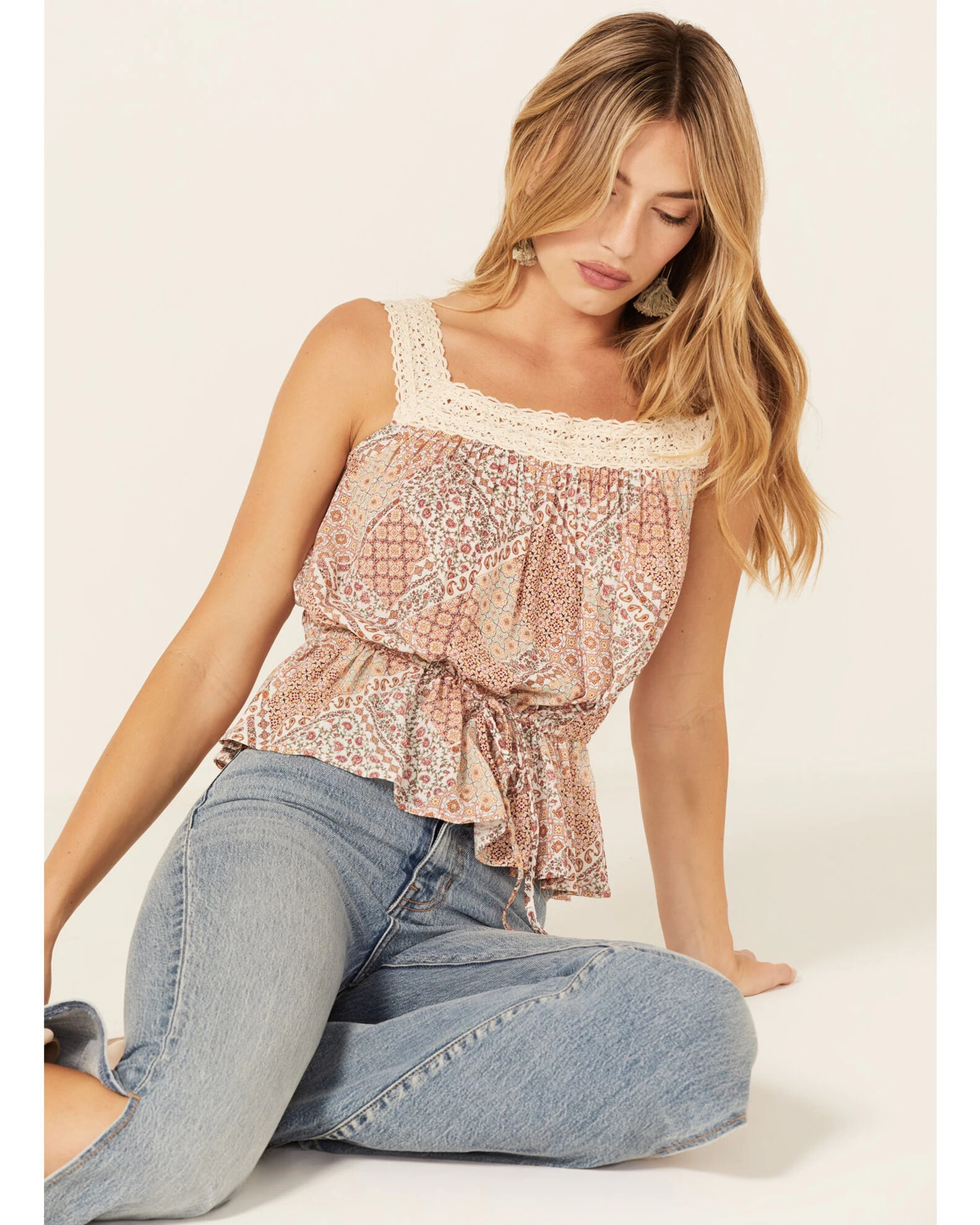 Wild Moss Women's Floral Paisley Patchwork Crochet Tank Top 1 Wild Moss Women's Floral Paisley Patchwork Crochet Tank Top