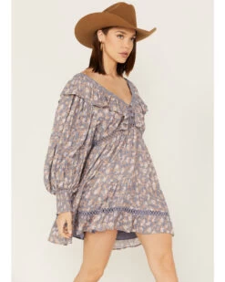 Jen's Pirate Booty Women's Floral Print Long Sleeve Wildflower Lasi Mini Dress