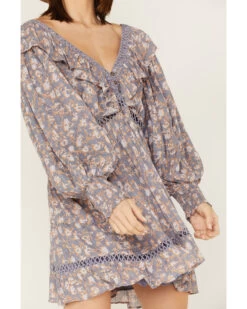 Jen's Pirate Booty Women's Floral Print Long Sleeve Wildflower Lasi Mini Dress -Cowboy Pradise 2000379674 400 P3