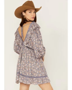 Jen's Pirate Booty Women's Floral Print Long Sleeve Wildflower Lasi Mini Dress -Cowboy Pradise 2000379674 400 P4