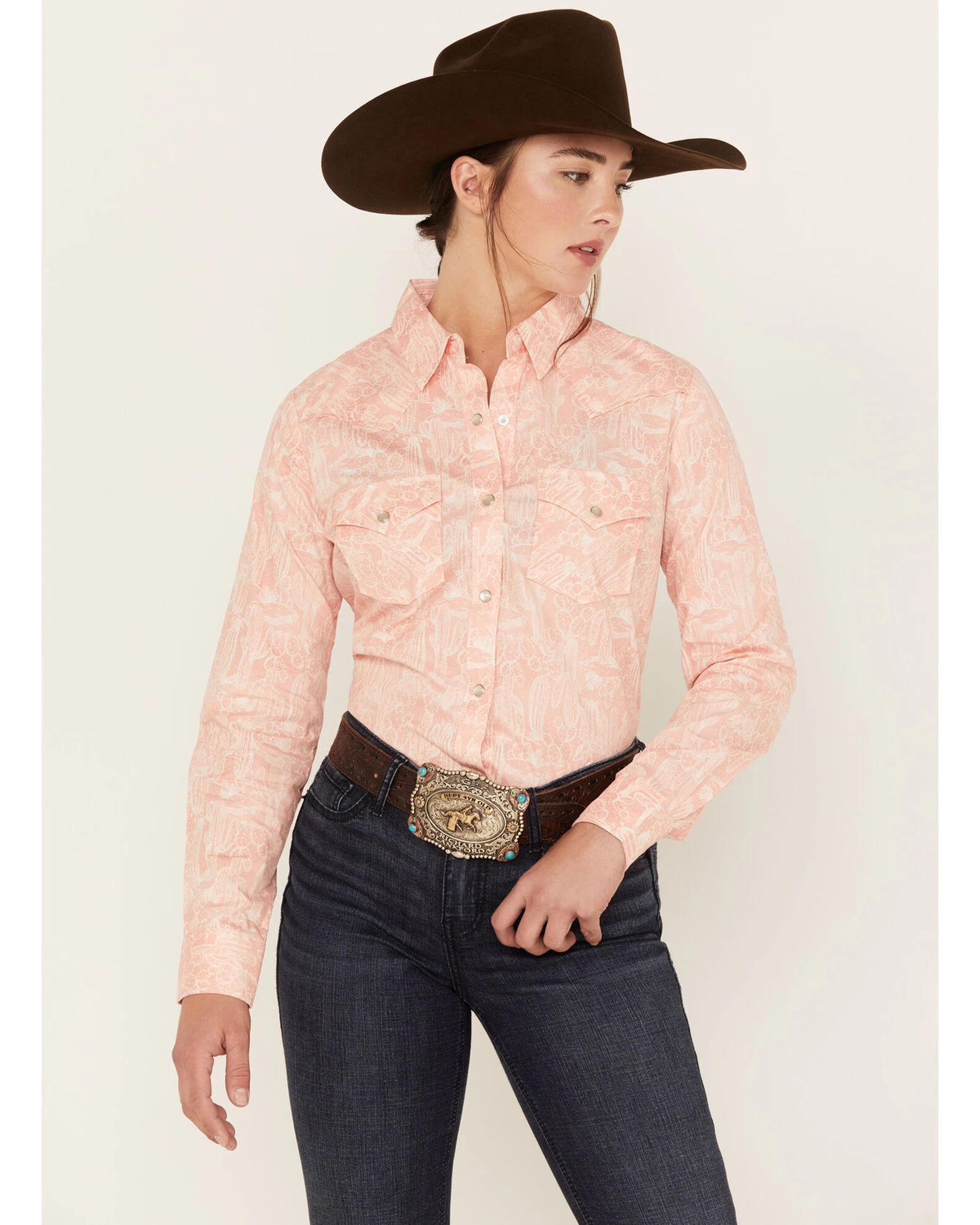 Wrangler Women's Cactus Print Western Pearl Snap Shirt 1 Wrangler Women's Cactus Print Western Pearl Snap Shirt