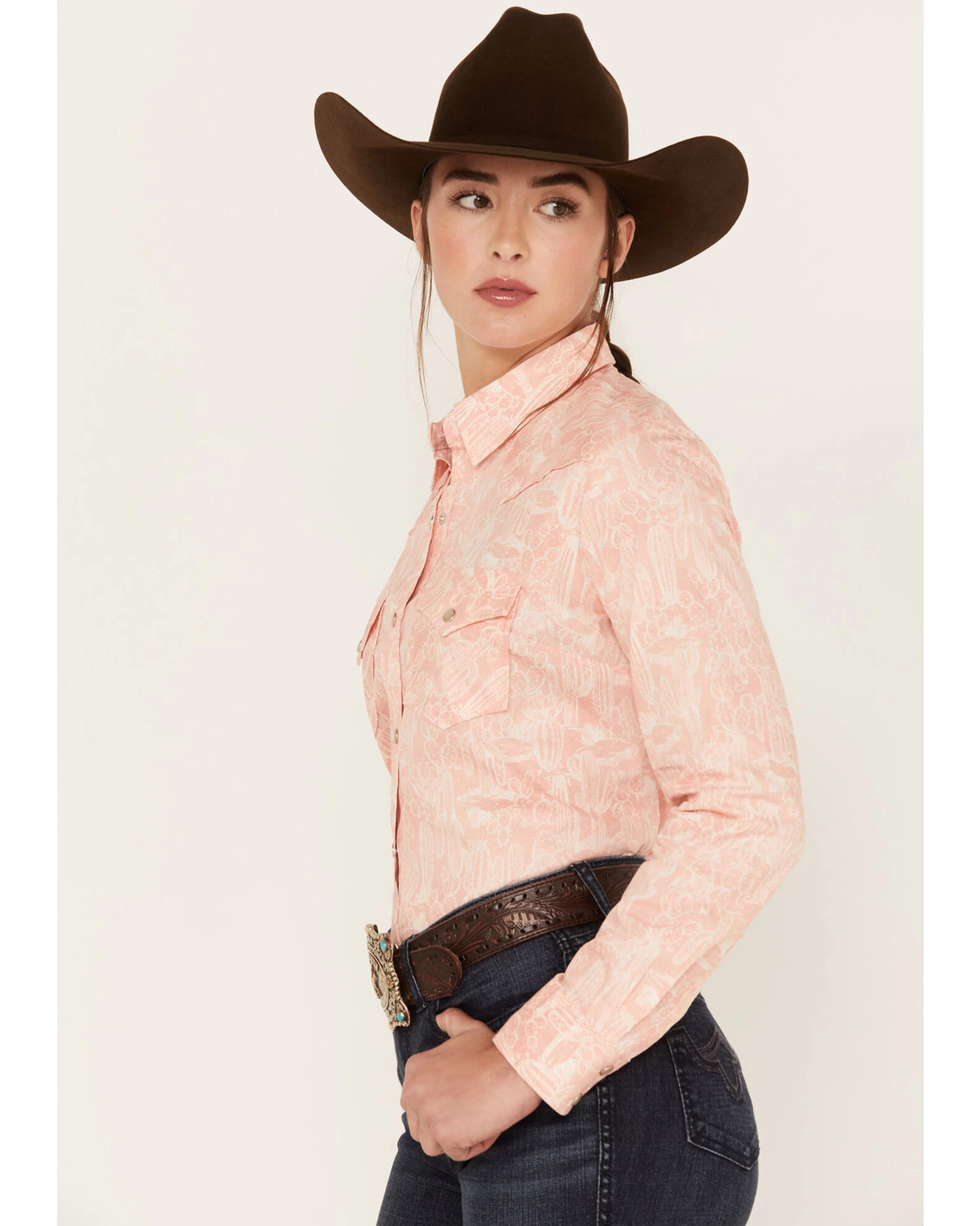 Wrangler Women's Cactus Print Western Pearl Snap Shirt 2 Wrangler Women's Cactus Print Western Pearl Snap Shirt - Image 2