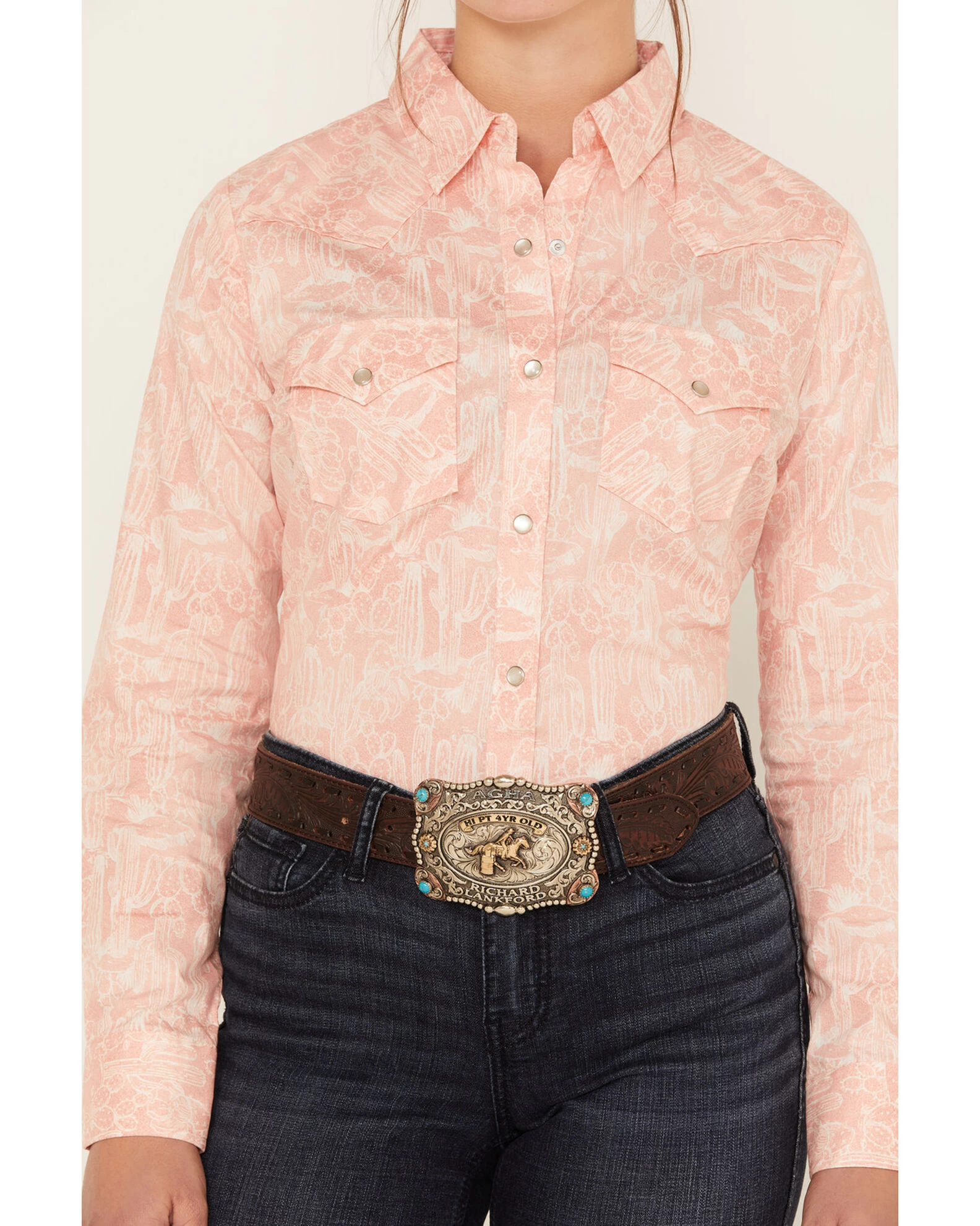 Wrangler Women's Cactus Print Western Pearl Snap Shirt 3 Wrangler Women's Cactus Print Western Pearl Snap Shirt - Image 3