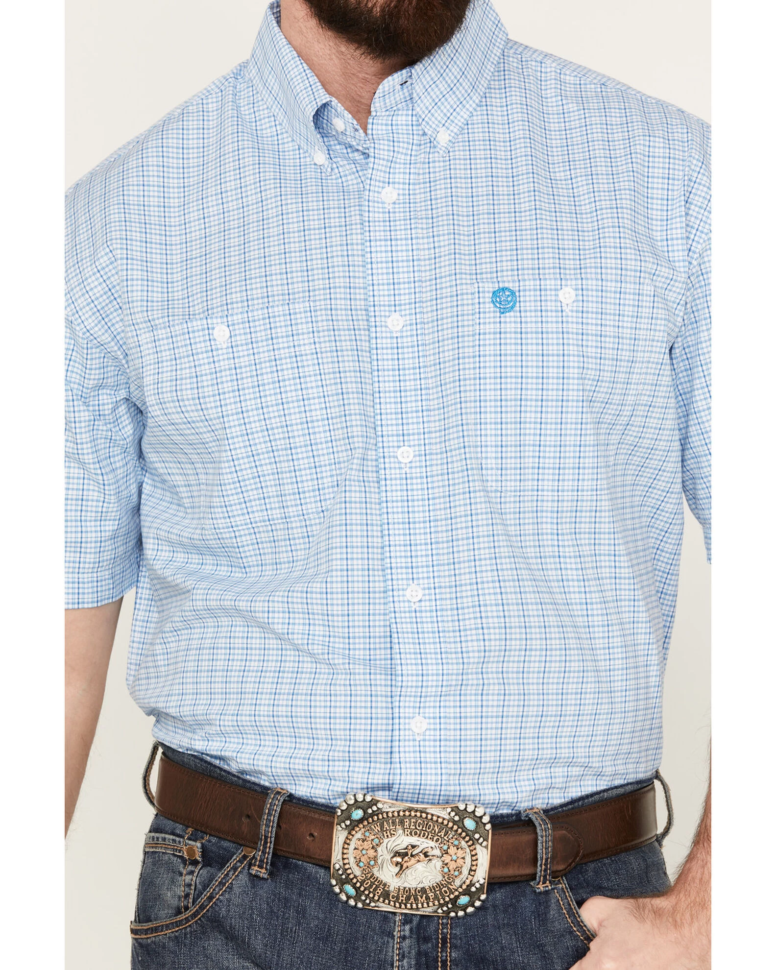 George Strait By Wrangler Men's Plaid Print Short Sleeve Button Down Western Shirt - Big 3 George Strait By Wrangler Men's Plaid Print Short Sleeve Button Down Western Shirt - Big - Image 3