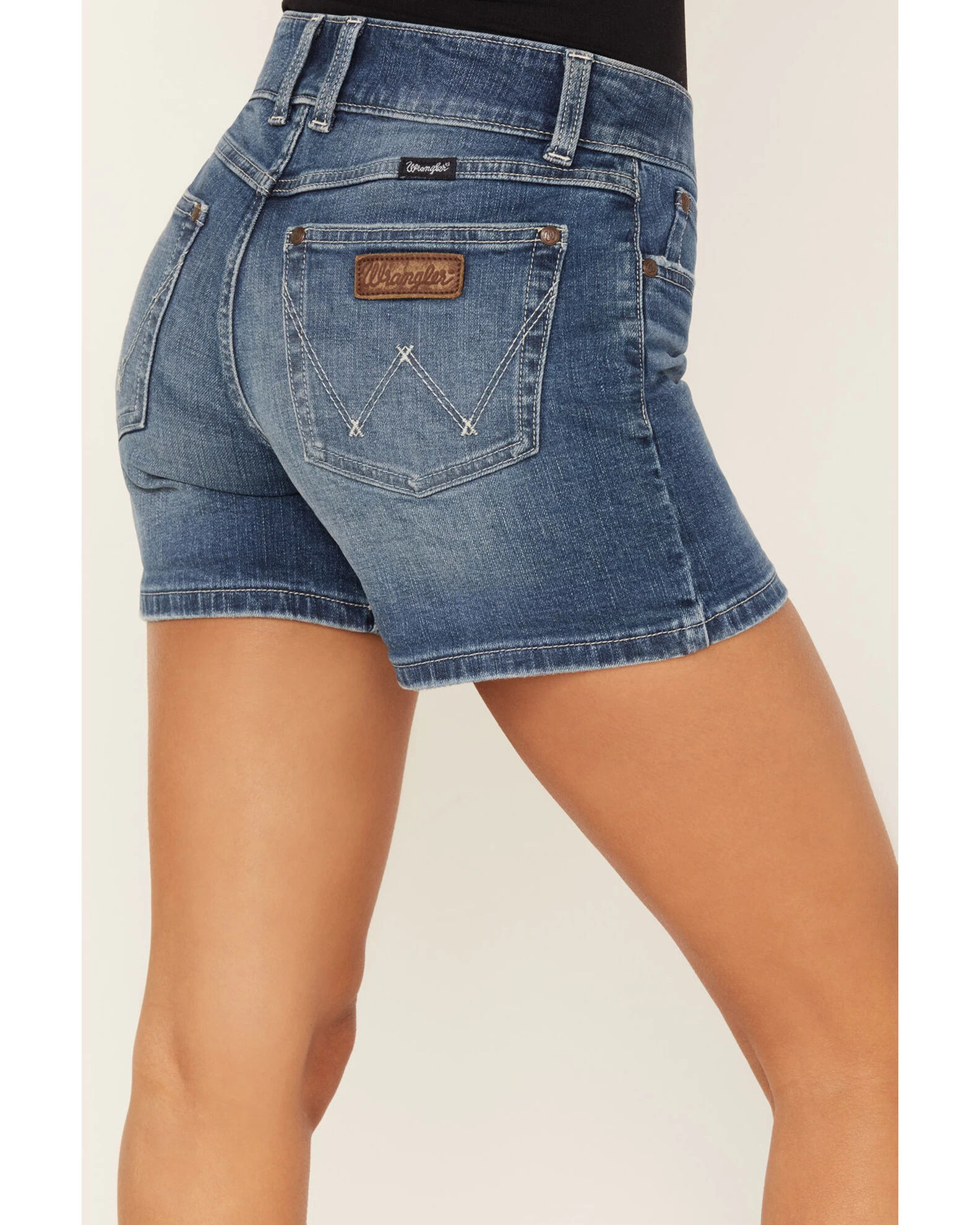 Wrangler Retro Women's Medium Wash Mid Fold Shorts 4 Wrangler Retro Women's Medium Wash Mid Fold Shorts - Image 4