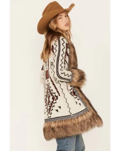 Shyanne Women's Southwestern Knit Faux Fur Trim Cardigan 7 Shyanne Women's Southwestern Knit Faux Fur Trim Cardigan -Cowboy Pradise 2000380627 295 P4