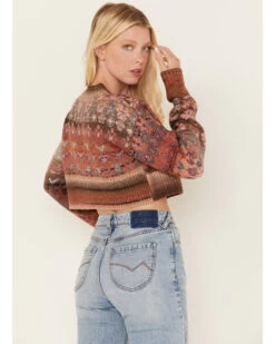 Cleo + Wolf Women's Geo Pattern Knit Cropped Cardigan 7 Cleo + Wolf Women's Geo Pattern Knit Cropped Cardigan -Cowboy Pradise 2000380760 250 P4