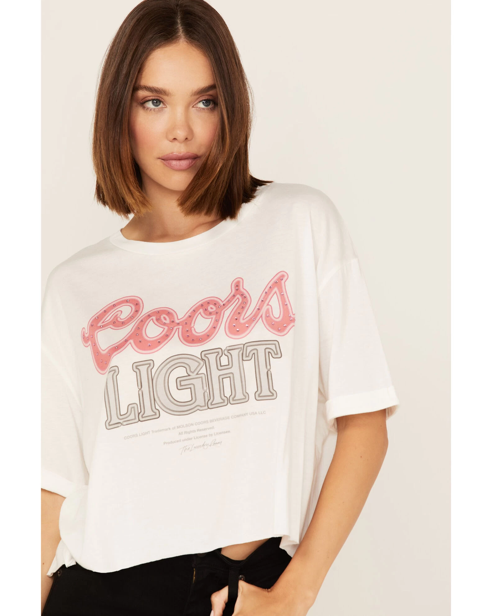 The Laundry Room Women's Coors Light Rhinestone Neon Light Graphic Tee 1 The Laundry Room Women's Coors Light Rhinestone Neon Light Graphic Tee