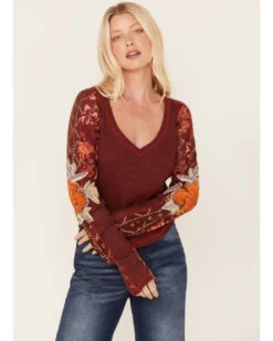 Free People Women's Amara Floral Print Long Sleeve Top