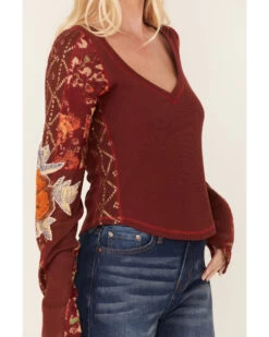 Free People Women's Amara Floral Print Long Sleeve Top -Cowboy Pradise 2000381814 646 P3