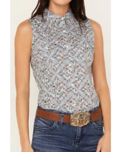 Wrangler Women's Floral Paisley Print Woven Sleeveless Snap Western Shirt -Cowboy Pradise 2000382597 400 P3