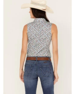 Wrangler Women's Floral Paisley Print Woven Sleeveless Snap Western Shirt -Cowboy Pradise 2000382597 400 P4