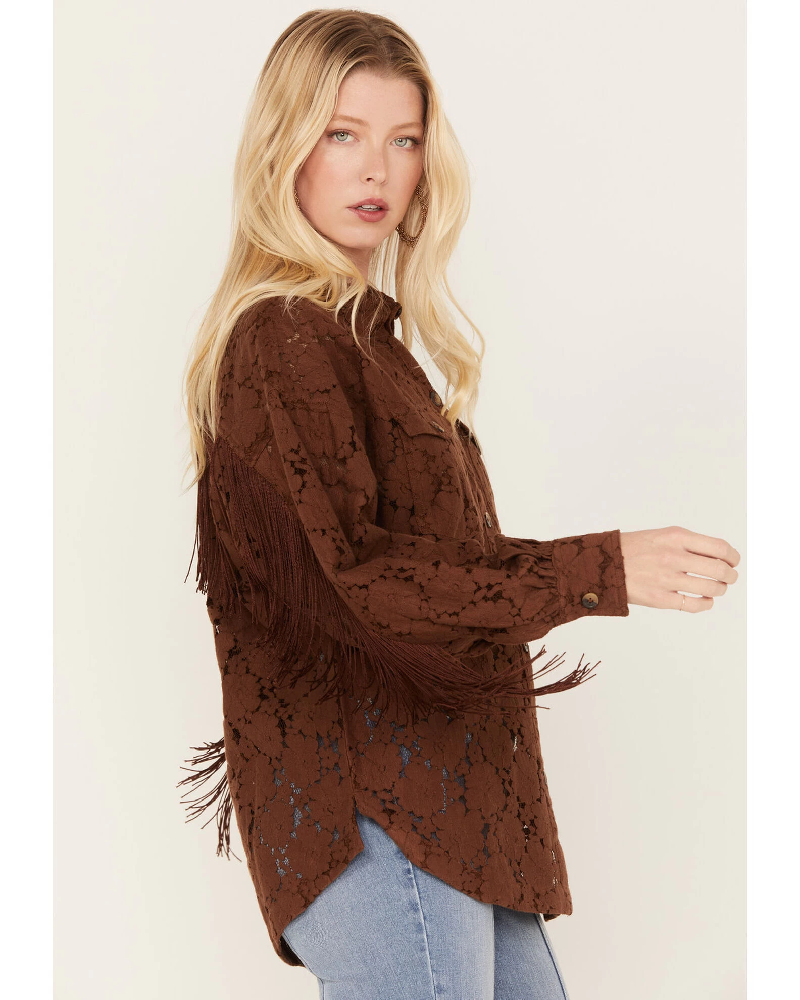 Shyanne Women's Lace Fringe Button-Down Shacket 2 Shyanne Women's Lace Fringe Button-Down Shacket - Image 2