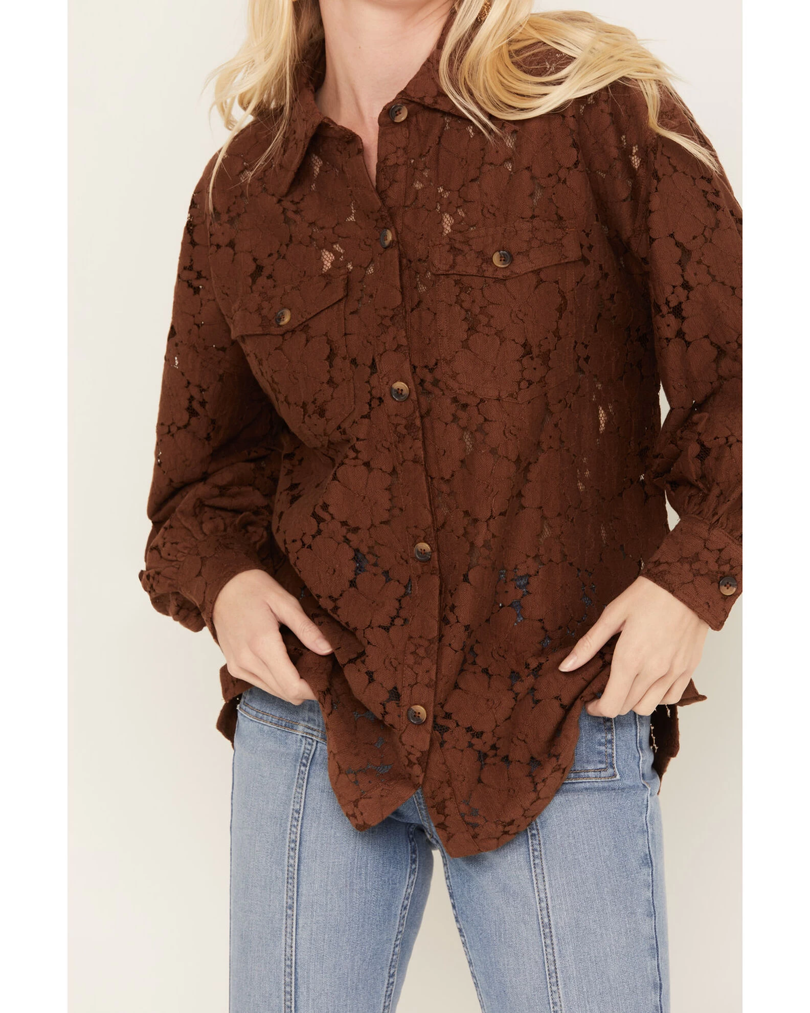 Shyanne Women's Lace Fringe Button-Down Shacket 3 Shyanne Women's Lace Fringe Button-Down Shacket - Image 3