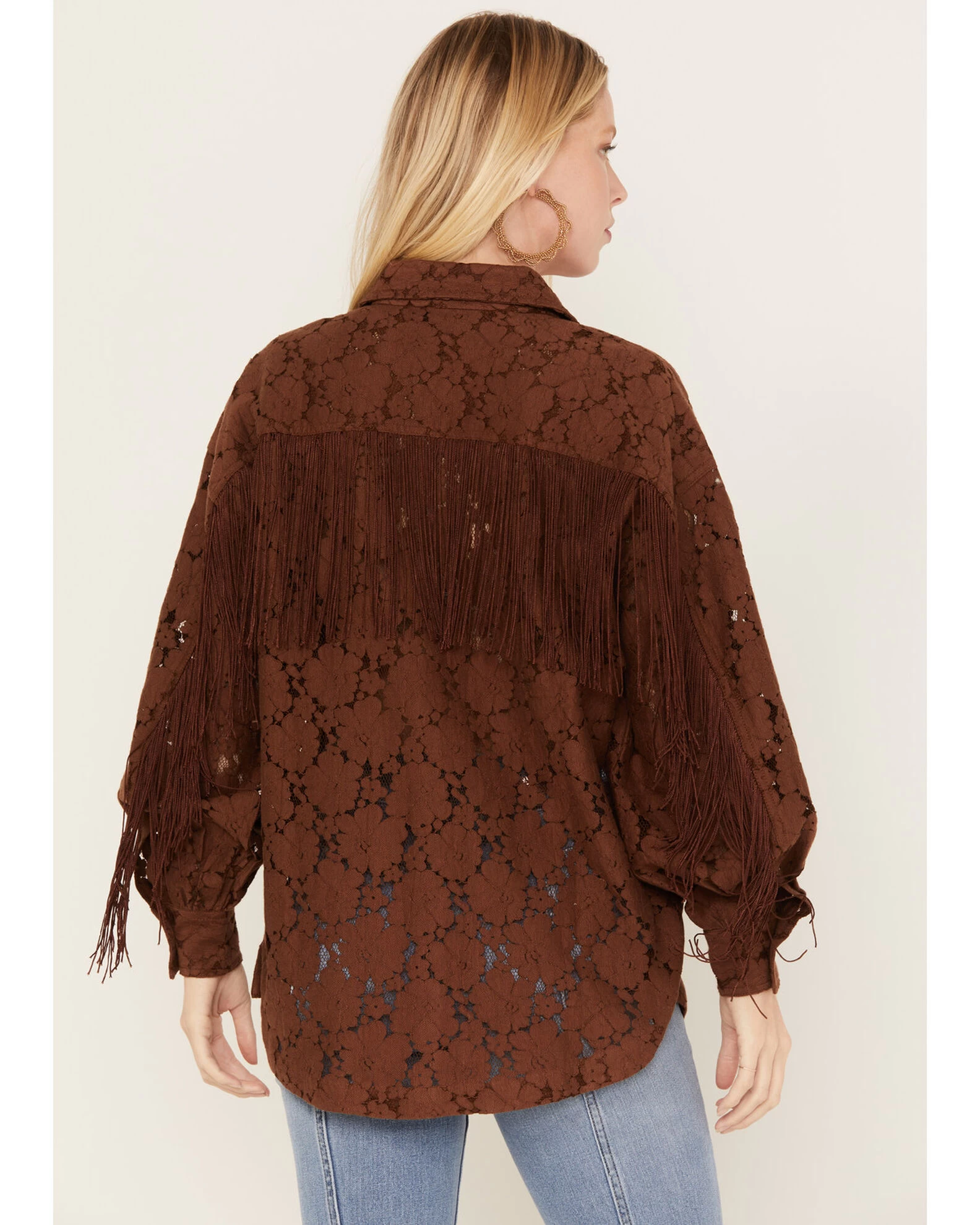 Shyanne Women's Lace Fringe Button-Down Shacket 4 Shyanne Women's Lace Fringe Button-Down Shacket - Image 4