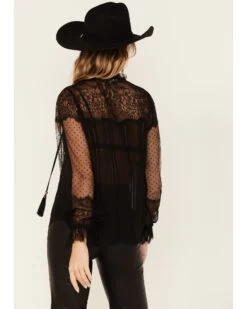 Wonderwest Women's Lace Sheer Sleeve Button Blouse 7 Wonderwest Women's Lace Sheer Sleeve Button Blouse -Cowboy Pradise 2000383187 001 P4