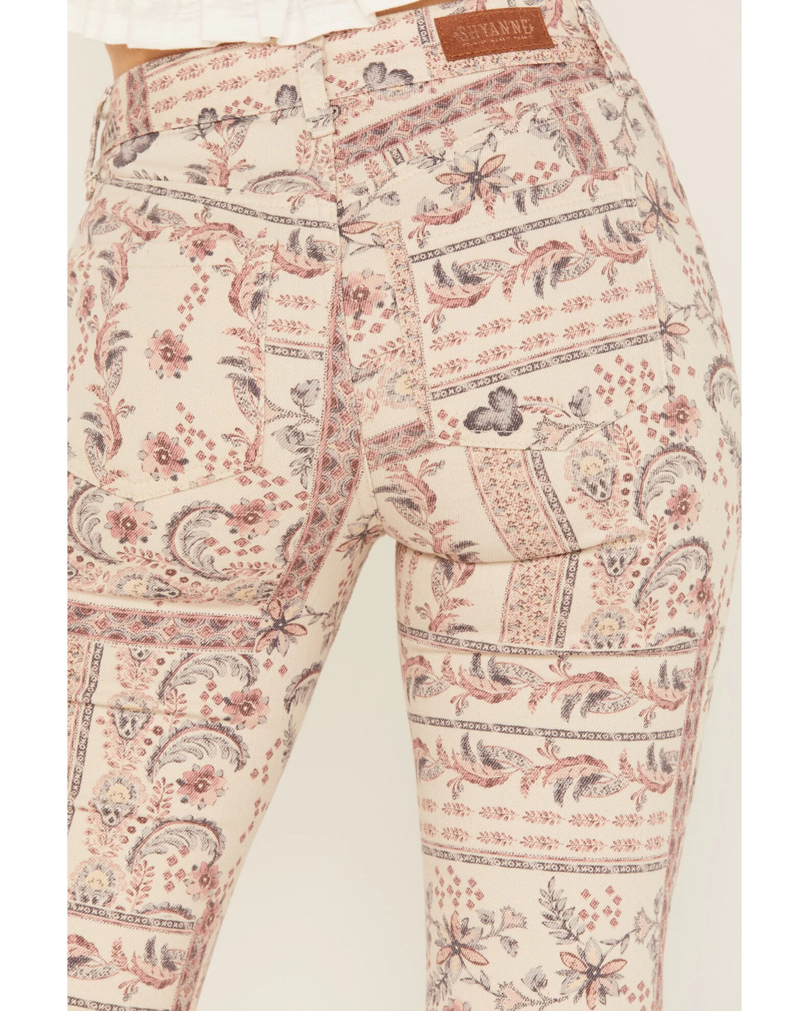 Shyanne Women's High Rise Paisley Americana Print Flare Jeans 4 Shyanne Women's High Rise Paisley Americana Print Flare Jeans - Image 4