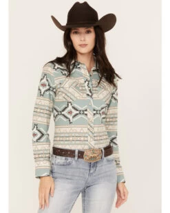 Rock & Roll Denim Women's Southwestern Print Long Sleeve Western Snap Shirt