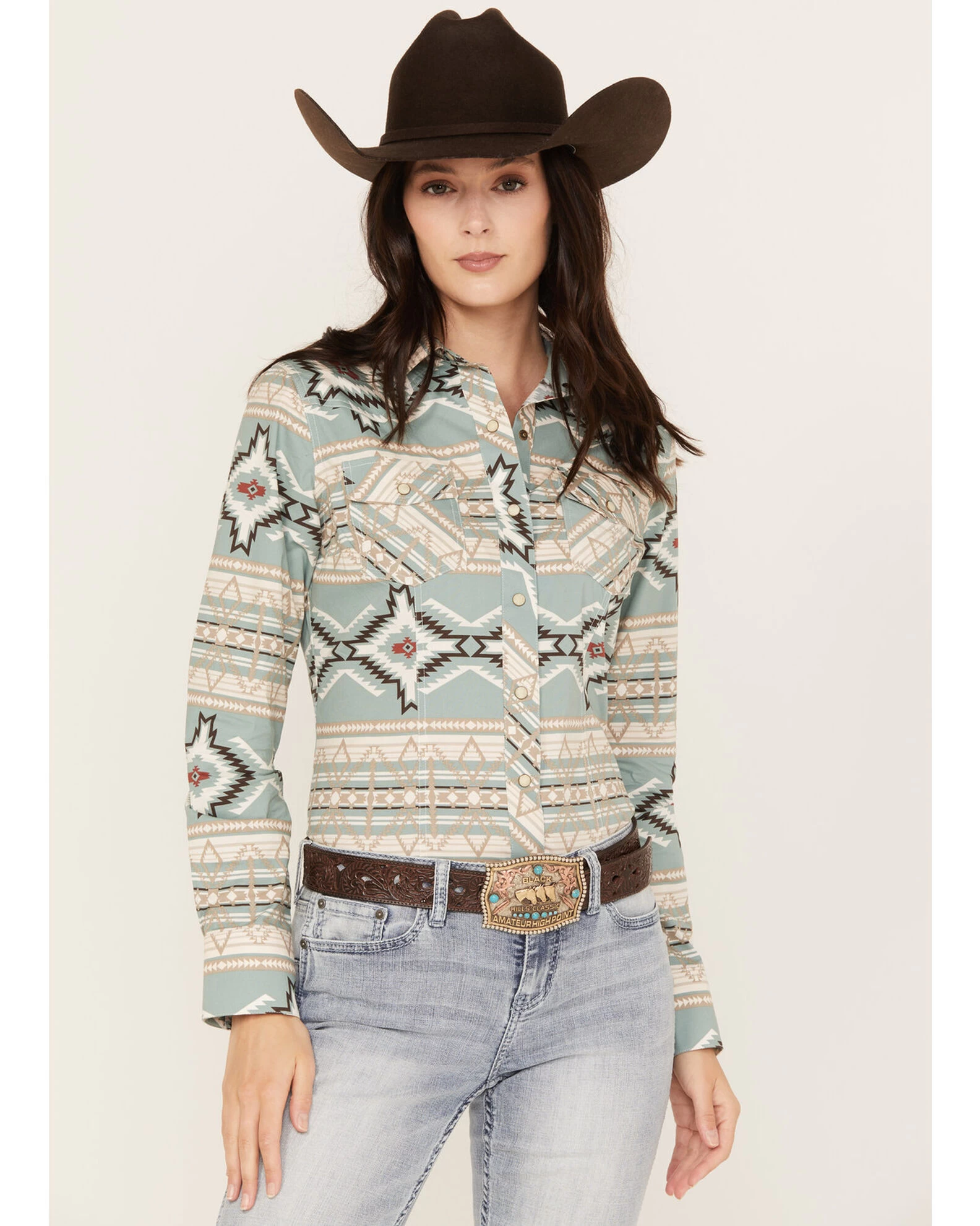 Rock & Roll Denim Women's Southwestern Print Long Sleeve Western Snap Shirt 1 Rock & Roll Denim Women's Southwestern Print Long Sleeve Western Snap Shirt