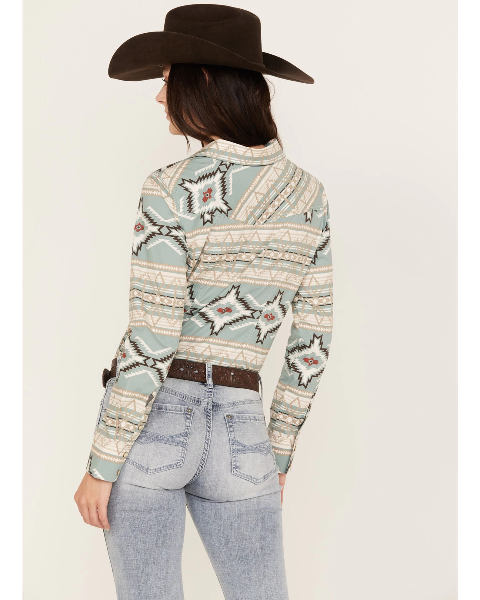 Rock & Roll Denim Women's Southwestern Print Long Sleeve Western Snap Shirt 4 Rock & Roll Denim Women's Southwestern Print Long Sleeve Western Snap Shirt - Image 4