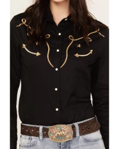 Panhandle Women's Retro Graphic Long Sleeve Western Pearl Snap Shirt -Cowboy Pradise 2000384997 001 P3