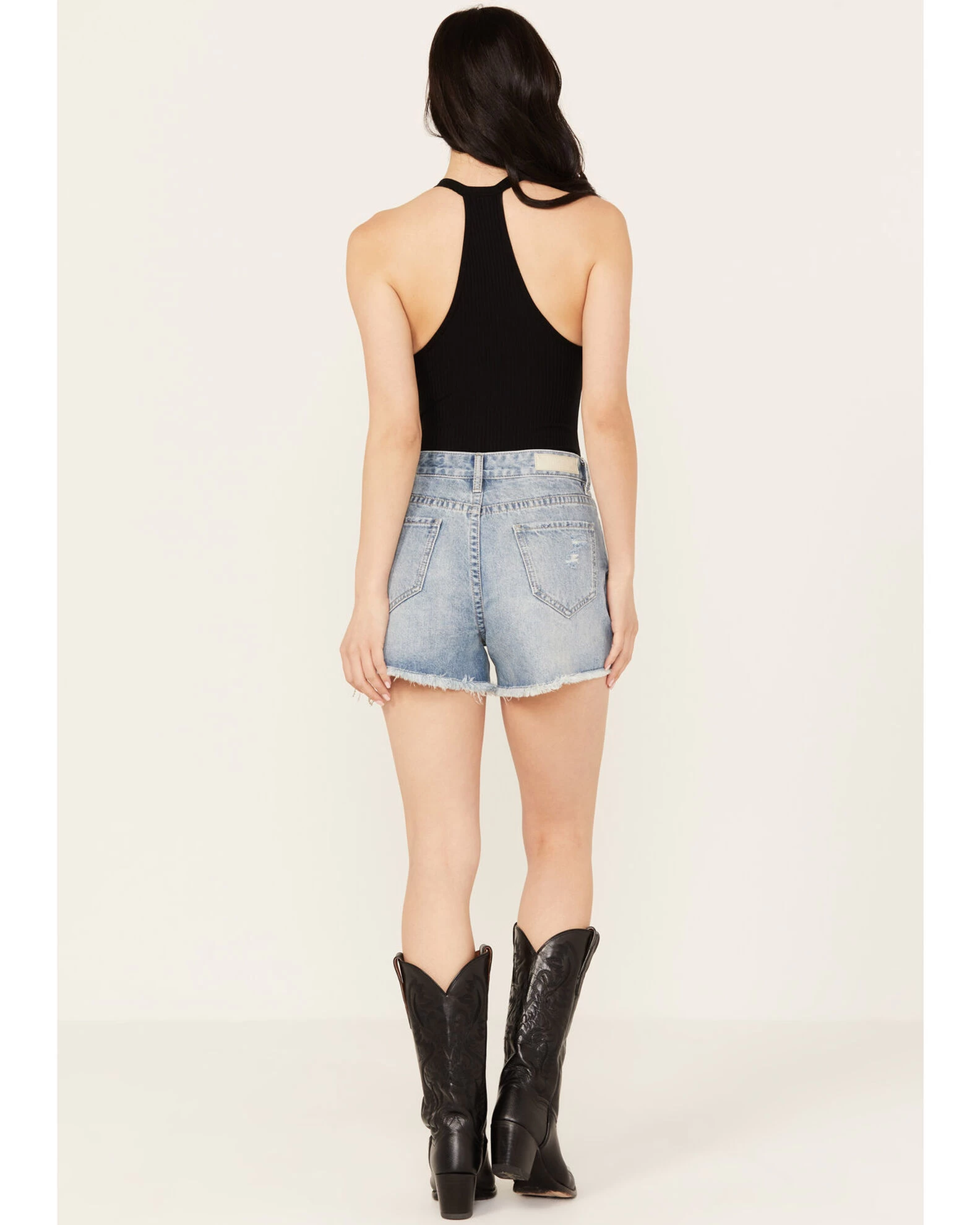 Rock & Roll Denim Women's Light Wash Mid Rise Chain Fringe Denim Shorts 3 Rock & Roll Denim Women's Light Wash Mid Rise Chain Fringe Denim Shorts - Image 3