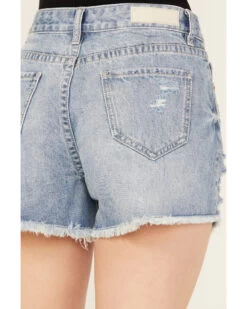 Rock & Roll Denim Women's Light Wash Mid Rise Chain Fringe Denim Shorts 7 Rock & Roll Denim Women's Light Wash Mid Rise Chain Fringe Denim Shorts -Cowboy Pradise 2000385101 412 P4