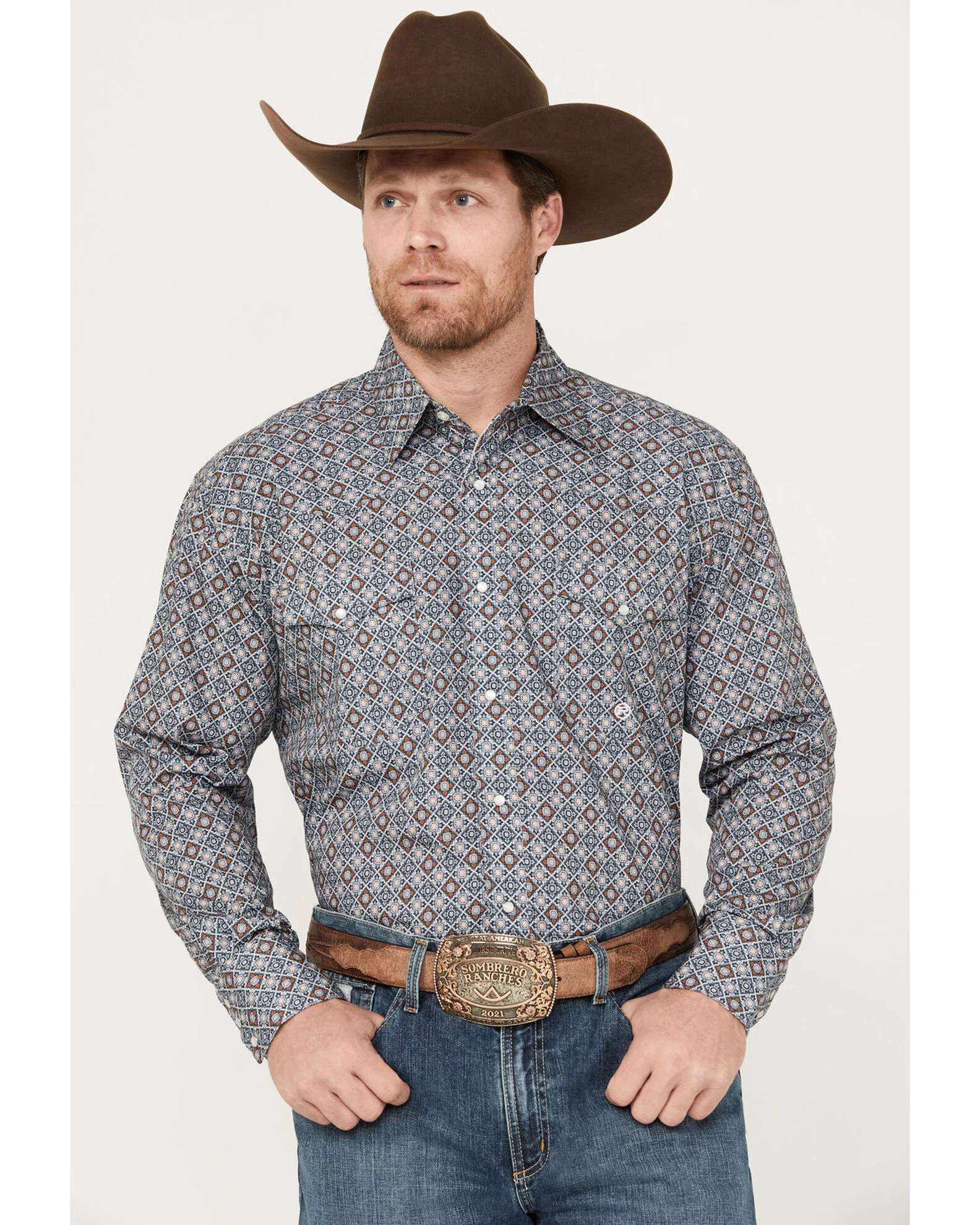 Roper Men's Amarillo Medallion Print Long Sleeve Pearl Snap Western Shirt 1 Roper Men's Amarillo Medallion Print Long Sleeve Pearl Snap Western Shirt