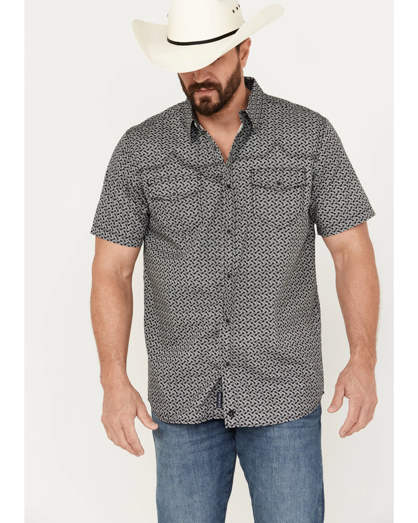 Moonshine Spirit Men's Mind Eraser Geo Print Short Sleeve Western Snap Shirt