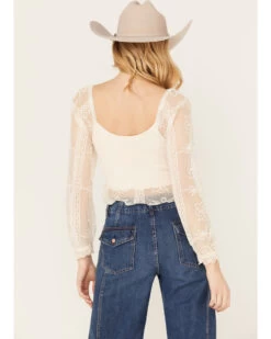 Jolt Women's Lace Smocked Long Sleeve Top -Cowboy Pradise 2000386452 103 P4