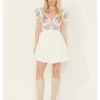 Free People Women's Rambling Roads Mini Short Sleeve Embroidered Dress