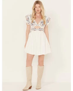 Free People Women's Rambling Roads Mini Short Sleeve Embroidered Dress