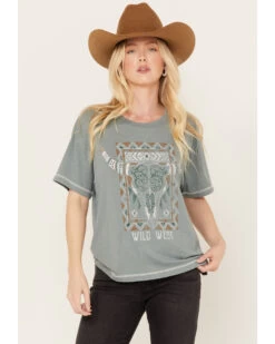 White Crow Women's Wild West Steer Head Skull Short Sleeve Graphic Tee