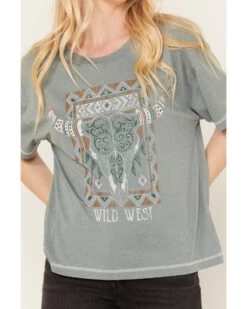 White Crow Women's Wild West Steer Head Skull Short Sleeve Graphic Tee -Cowboy Pradise 2000388264 442 P3