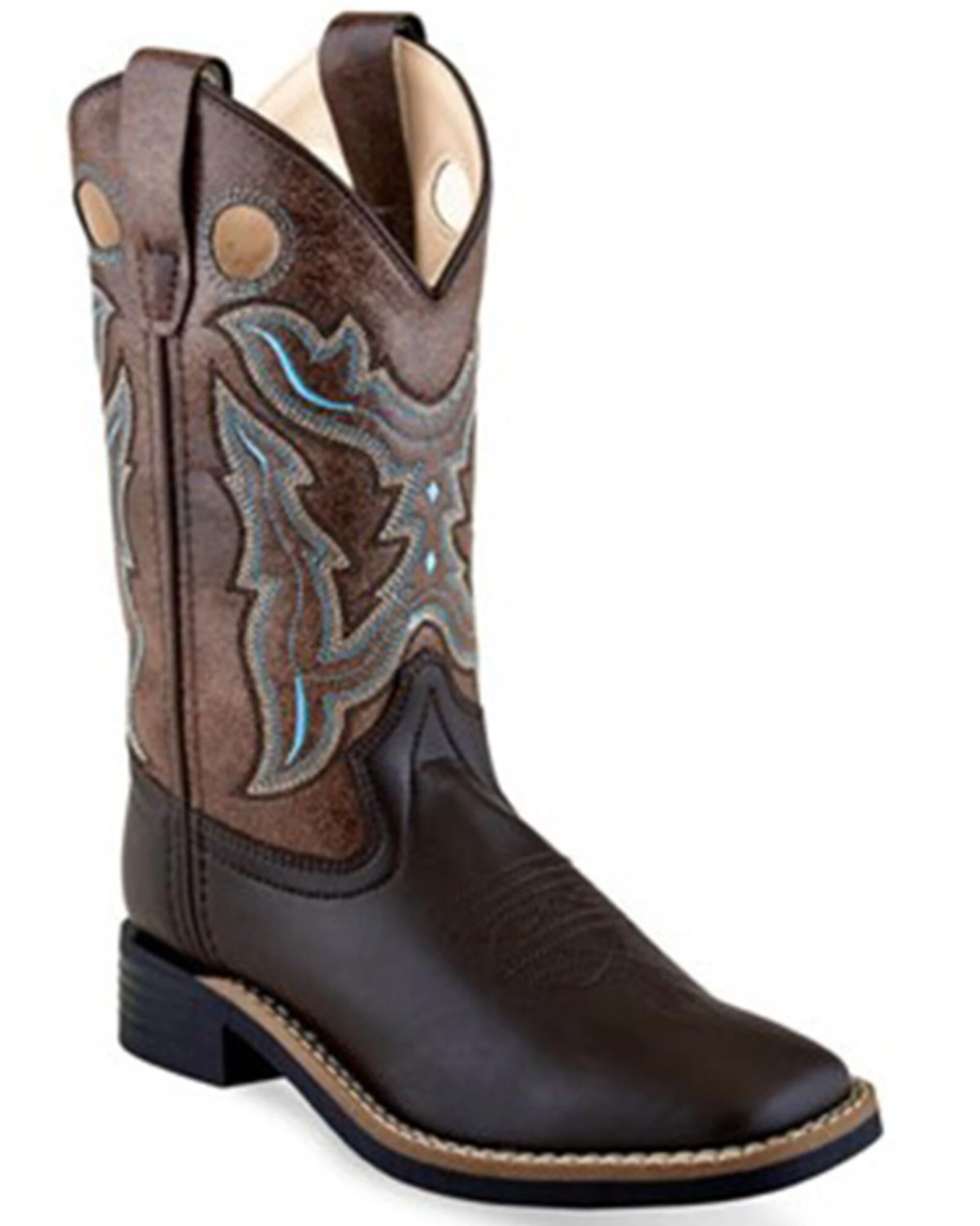 Old West Boys' Embroidered Western Boots - Broad Square Toe 1 Old West Boys' Embroidered Western Boots - Broad Square Toe