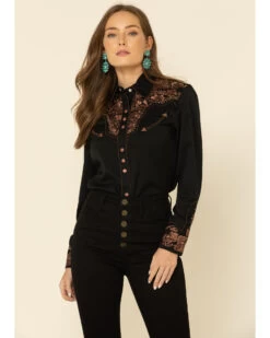 Scully Women's Floral Embroidered Long Sleeve Western Shirt